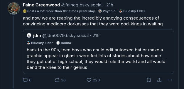 Faine Greenwood post about techbro nerd privilege mentality